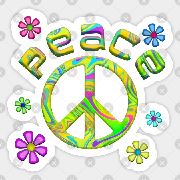 RetroTie Dye Peace Sign with Flowers Sticker by Roly Poly Roundabout